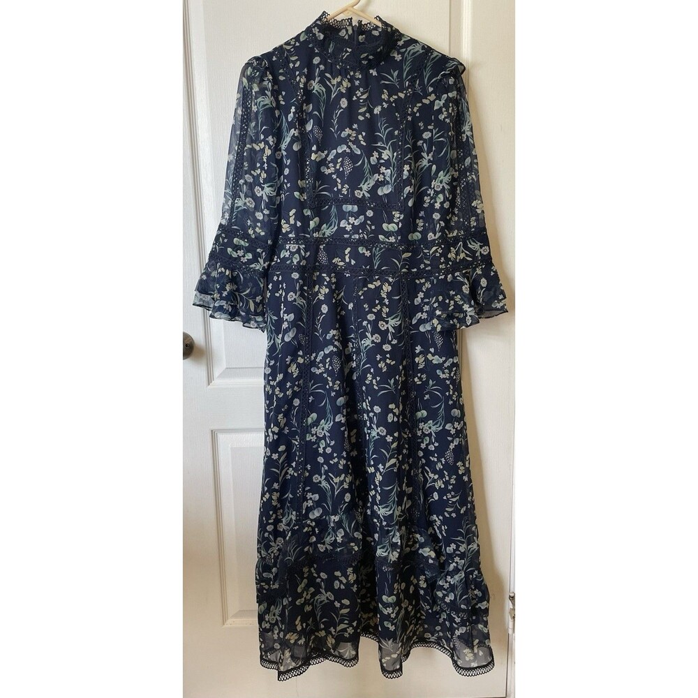 Dalia McPhee Midi Dress Floral Navy Blue Size Large - Picture 7 of 16
